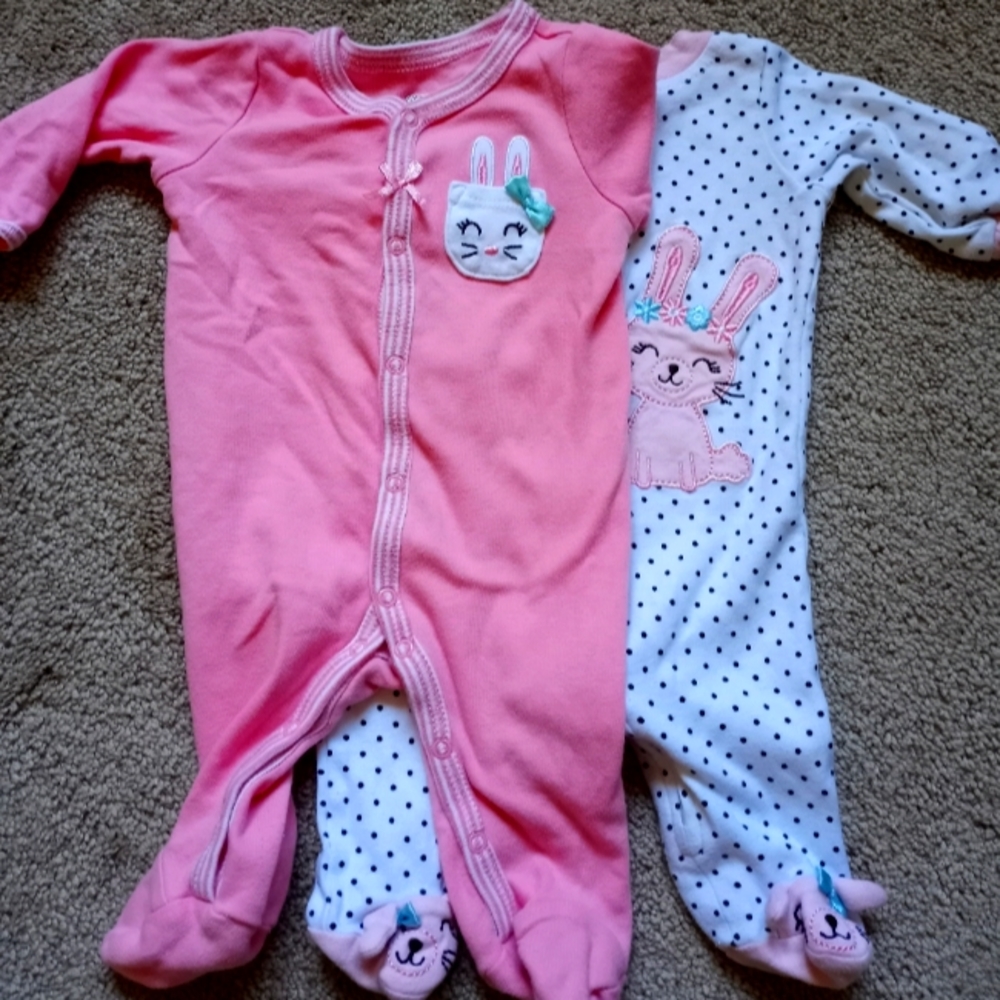 2 baby girl footie pajamas
